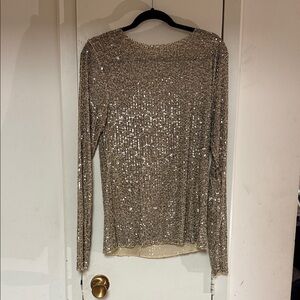 Elegant Sequin Long Sleeve Top - Silver